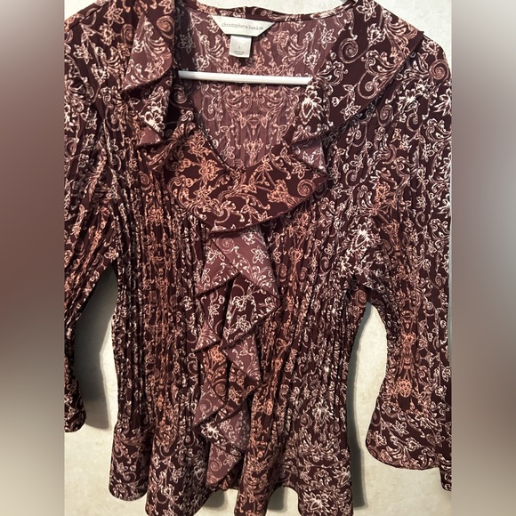 Christopher & Banks Large Floral Ruffle Blouse Brown - Picture 2 of 7